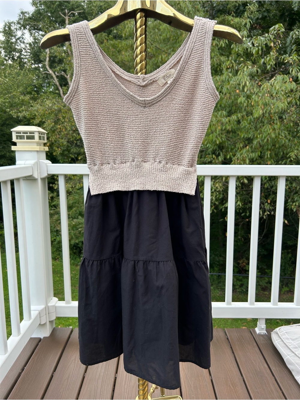 Woman’s Two-Tone Knit Bodice Dress in Taupe and Black